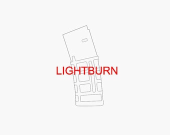 May include: Line drawing of a rectangular object with a grid pattern and the word LIGHTBURN in red. The object is angled to the left against a white background.
