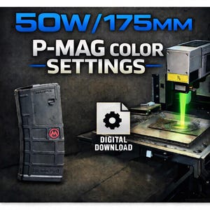Fiberlaserinställningar för MagPul P-Mag Colors 50w / 175 mm lins