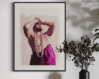 Clutching Pearls | Queer Art Print | Bold Body Positivity | LGBTQ+ Wall Decor | Premium Matte Paper | Queer Artist | Gay empowerment
