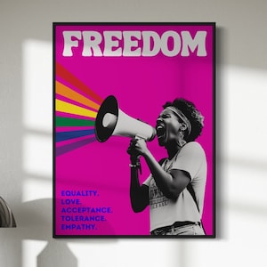 Freedom Queer Rights Poster - Equality, Love, Acceptance - LGBTQ+ Empowerment Art