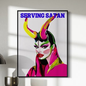 Serving Satan Drag Queen Artwork, Queer Art Print, Devil Horns, LGBTQ+ Wall Decor