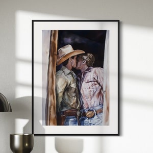 Legami inespressi, stampa artistica d'amore proibito - Cowboy gay / Opera d'arte romantica western / Carta opaca premium, senza cornice / Decorazione d'amore western