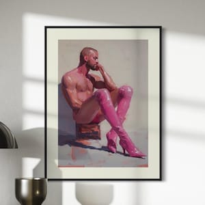 Stampa artistica "Introspection Pink Boot" / Decorazione murale LGBTQ+ audace su carta opaca di alta qualità / Arte queer per spazi riflessivi / Stampa senza cornice