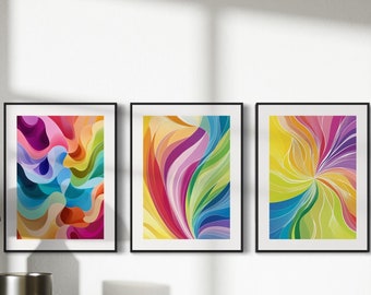 Pride in Abstract – LGBTQ+ Colourful Digital Download Art Print, Set of 3, Modern Rainbow Wall Art, Digital Download