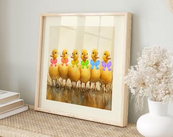 Adorable Pride Parade Ducklings Art Print | LGBTQ+ Wall Art | Cute Rainbow Ducklings with Bows | Unframed Print on Premium Matte Paper