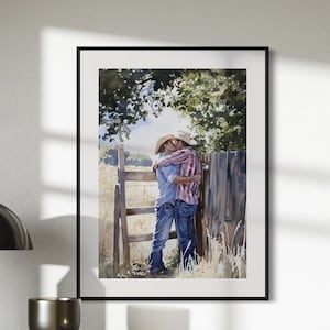 Afternoon Embrace: Cowboy kisses in the Heartland | LGBTQ Art Print | Premium 200gsm Unframed Print | Queer Cowboy Love | LGBTQ Home Decor