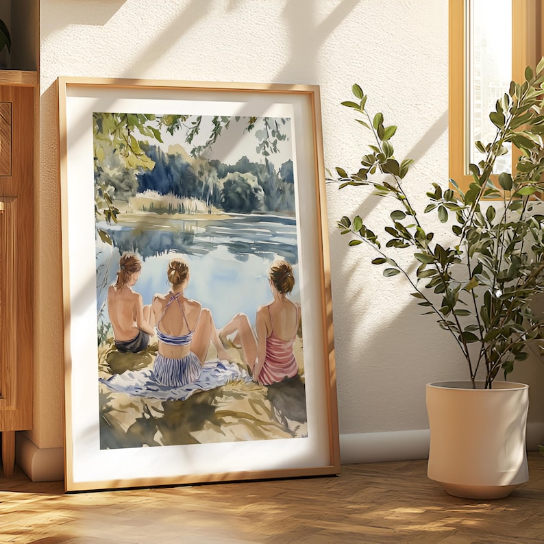 Sapphic Serenity by the Water - Queer Feminine Art Print | LGBTQ Pride Wall Art | Premium 200gsm Matte Paper, Unframed image 2