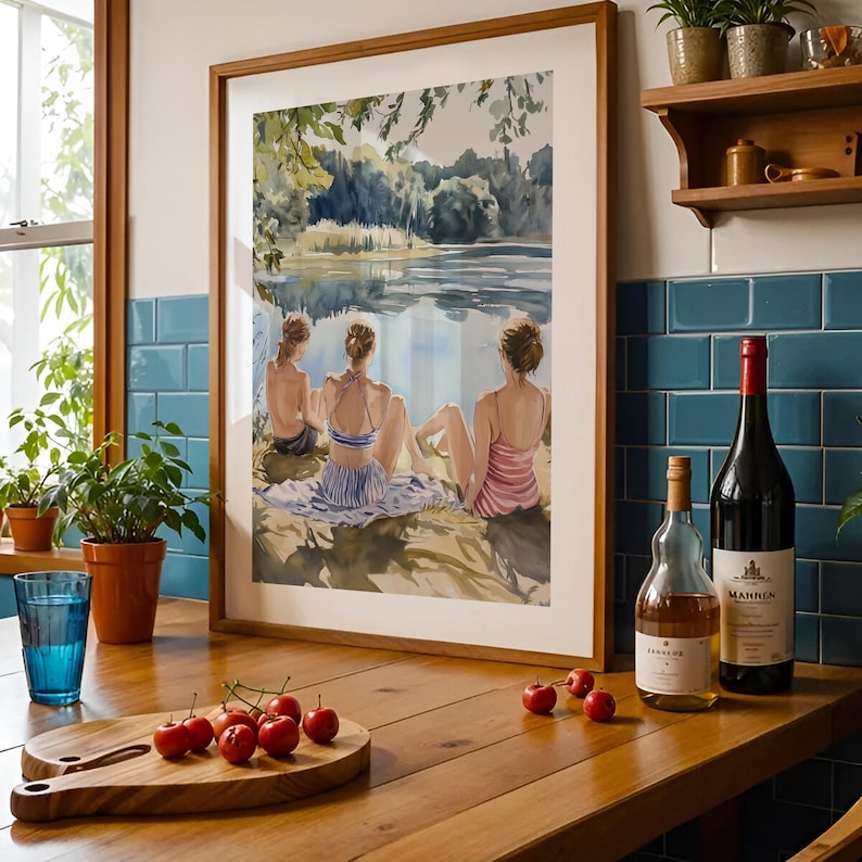 Sapphic Serenity by the Water - Queer Feminine Art Print | LGBTQ Pride Wall Art | Premium 200gsm Matte Paper, Unframed image 3