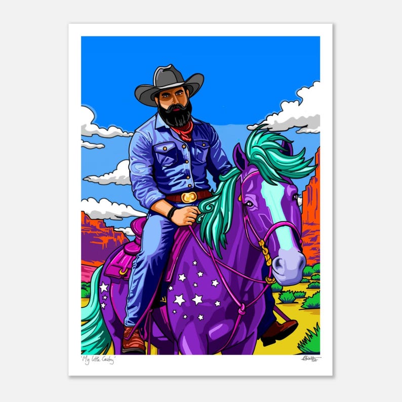 My Little Cowboy (2025) by FATPIGEONART | Gay Western Art Print | Queer Artist | LGBTQ+ western inspired decor | premium 200gsm matte paper image 6