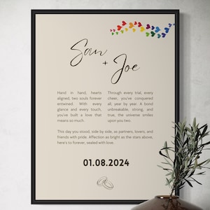 Art personnalisé pour mariage homosexuel | Cadre en bois avec nom et date personnalisés | Cadeau pour couples LGBTQ+