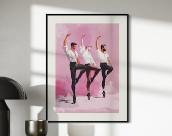 Ensemble en Pointe – Queer Ballet Oil Painting Print | LGBTQ+ Dance Wall Art | Gay Pointe Shoe Poster – Unframed Matte Art Print