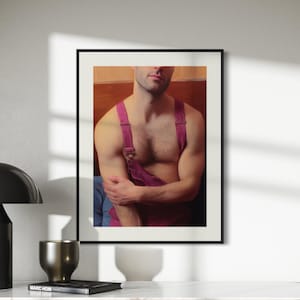 Pink Overalls, No Rules – Queer Wall Art Print | Gay Oil-Style Portrait, Unframed 200gsm Matte LGBTQ+ Decor | Soft Masculine Poster