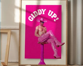 Pink Cowboy Print | Giddy Up Western Queer Art | Fun LGBTQ+ Wall Decor | Bold, Playful Art Print | Unframed Artwork for Pride & Allies