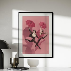We Leap – Queer Ballet Art Print | Gay Dancers with Umbrellas Oil-Style Poster | Unframed 200gsm Matte LGBTQ+ Wall Decor