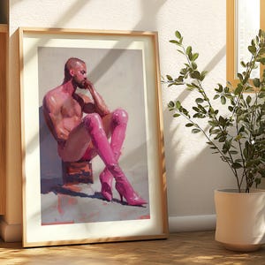 Pink Boot Introspection Gay Art Print | Bold LGBTQ Decor on Premium 200gsm Art Paper | Gay Art for Thoughtful Spaces | Framed or Unframed