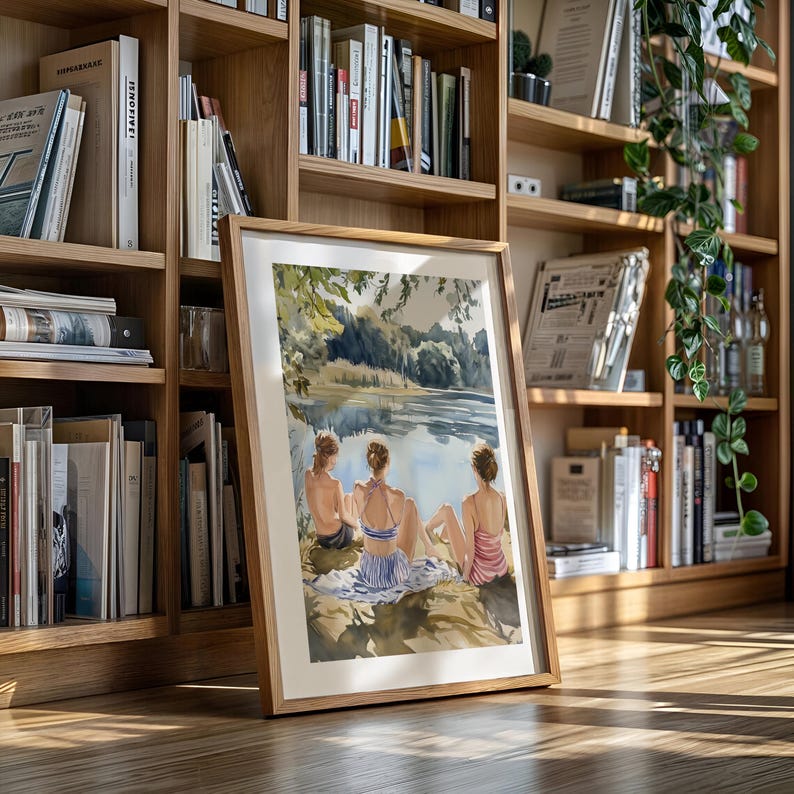 Sapphic Serenity by the Water - Queer Feminine Art Print | LGBTQ Pride Wall Art | Premium 200gsm Matte Paper, Unframed image 4