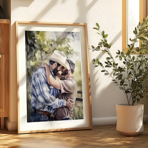 Gay Cowboy Watercolour Print – Call Me Yours, Cowboy LGBTQ Art | Queer Romance Wall Decor – Unframed Matte Country Love Print