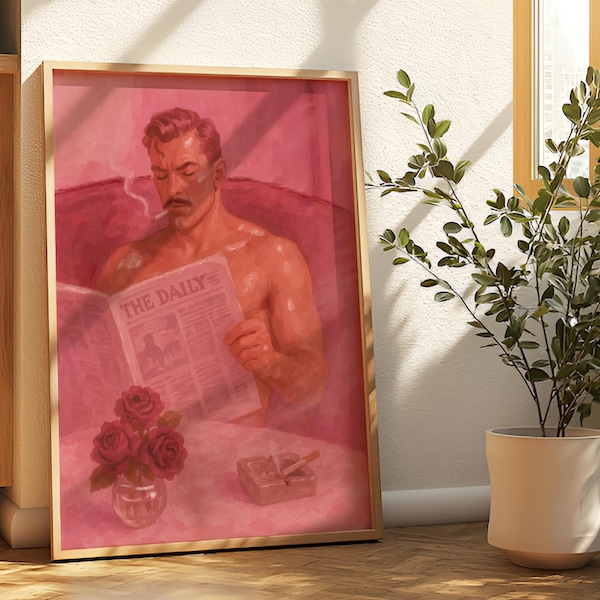Knijpen in een sigaret – Queer Retro Art Print | Gay Camp-muurdecoratie met Brits jargon | Ingelijste of ingelijste LGBTQ-kunst – Smoking Gay Aesthetic