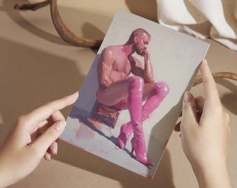 Pink Boot Introspection - Set of 10 Happy Pride Greeting Cards | Bold LGBTQ Greeting Card on Premium Matte Paper | Queer Gift Greeting Card