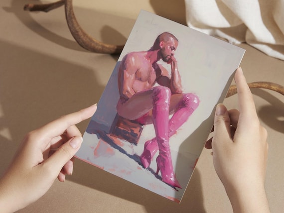 Pink Boot Introspection - Set of 10 Happy Pride Greeting Cards | Bold LGBTQ Greeting Card on Premium Matte Paper | Queer Gift Greeting Card