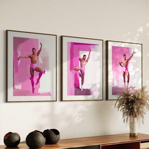 Stampa di ballerine (3 di 3) - Arte di balletto queer, estetica rosa, decorazione murale gay, illustrazione di danza audace, stampa artistica LGBTQ+