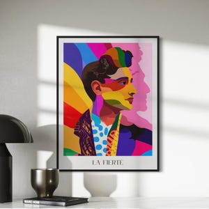 Stampa artistica minimalista La Fierté Pride - Decorazione murale LGBTQ+ in colori vivaci - Opera d'arte di affermazione queer - Stampata su carta opaca di alta qualità