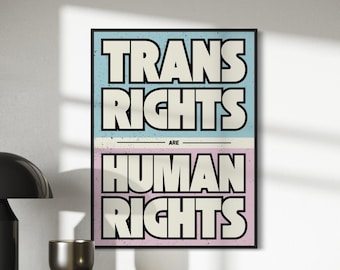 Cartel de protesta "Los derechos de las personas trans son derechos humanos": descarga digital, impresión de activistas LGBTQ+, arte del orgullo trans, decoración de pared queer, cartel de igualdad