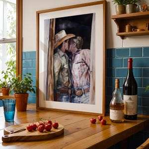 Unspoken Bonds, Forbidden Love Art Print - Gay Cowboys | Romantic Western Artwork | Premium Matte Paper, Unframed | Western Love Decor