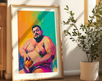 Peachy Bear Bliss Art Print | Bold Queer Art on Premium Matte Paper | LGBTQ+ Body Positivity Wall Decor | Unframed Pride Print