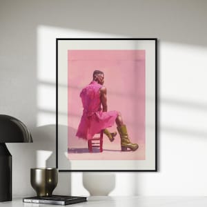 Off Duty – Queer Art Print | Pink Oil Painting of Life Model in Boots | Gay Wall Art, Soft Masculinity – Unframed Matte Poster