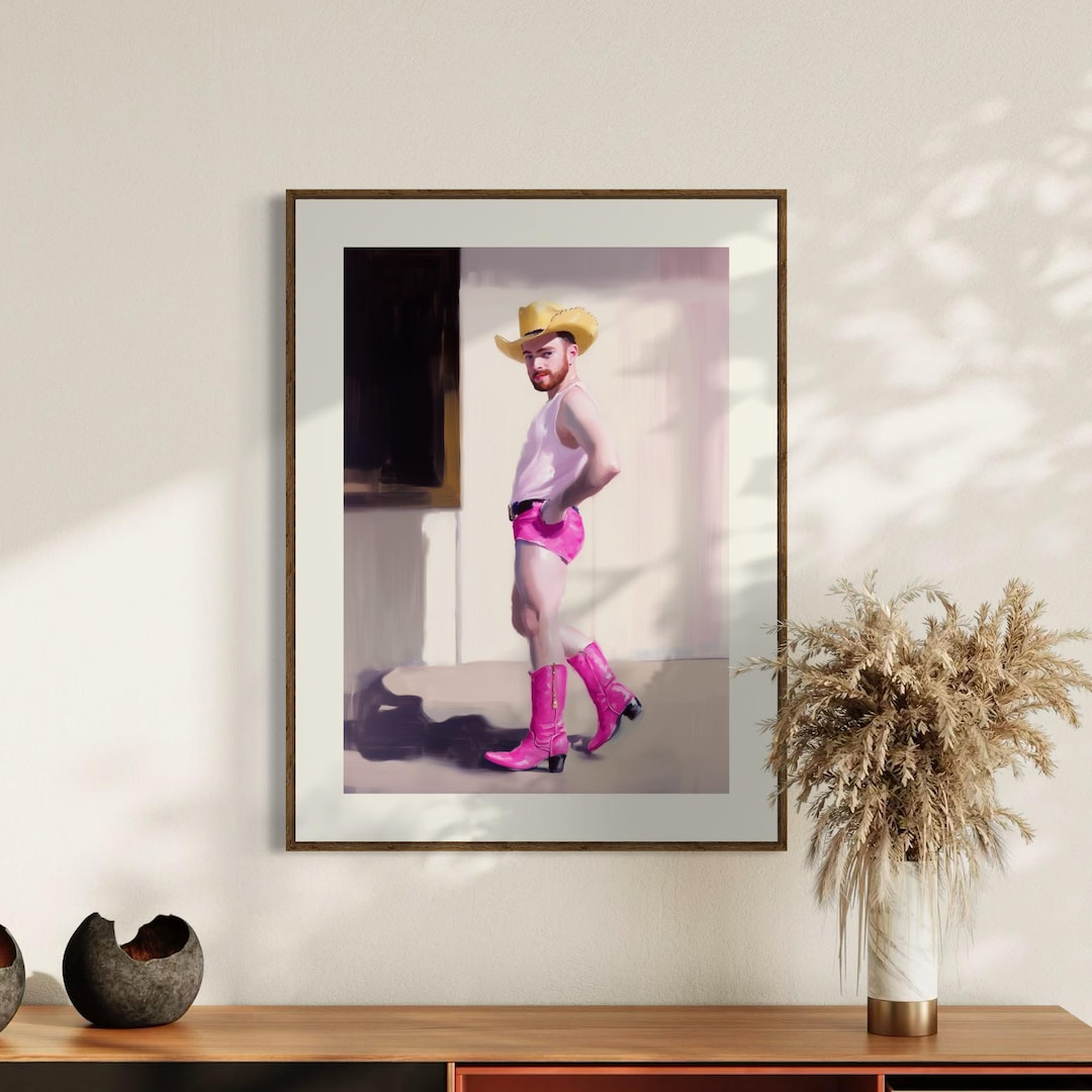 Cowboy Strut – Gay Art Print, Camp Western Decor, Pink Boots, LGBTQ+ ...