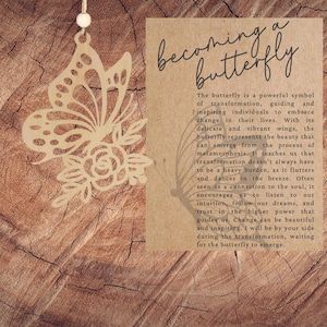 Tarjeta con la historia Cómo convertirse en un adorno de mariposa/Recuerdo inspirador/Regalo motivacional/Decoración navideña única/Amuleto para automóvil