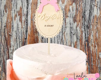 Personalized Bow Scalloped Wooden Birthday Cake Topper - Customizable Birthday Party Decoration