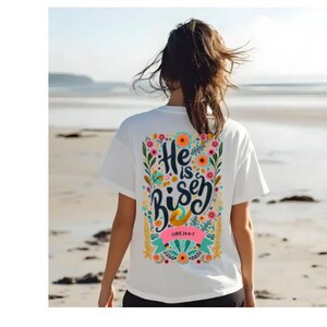 Er ist auferstanden | Christliche Ostergrafiken | Blumen Auferstehung Collage | | Christliches Shirt | Jesus-Shirt-Designs