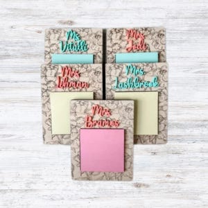 Floral Wooden Sticky Note Holder | Note Pad Holder | Office Gift| Desk Accessory| Teacher Gift| Dental Office| Corporate Gift| Nurse|Medical