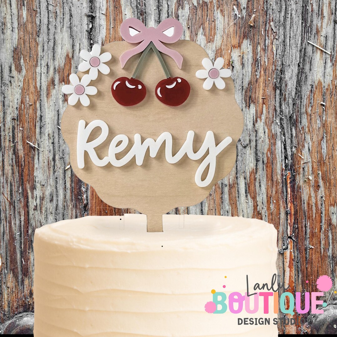 Personalized Cherry Cake Topper - Custom Birthday Decoration With Name ...
