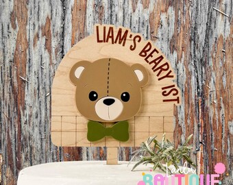Personalisierter Teddybär Erster Geburtstag Kuchen Topper - Benutzerdefinierte Holz Beary 1st Geburtstag Dekoration