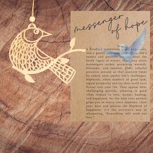 Ornamento di uccellino azzurro con carta da racconto/ricordo ispiratore/regalo motivazionale/decorazione unica per le feste/ciondolo per auto