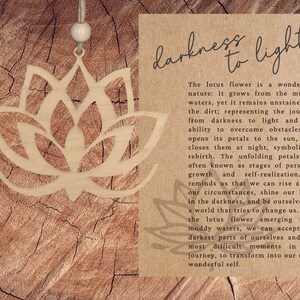 Verhaalkaart lotusornament| Van donker naar licht| Inspirerende herinnering| Motiverend cadeau| Unieke vakantiedecoratie| Autobedel