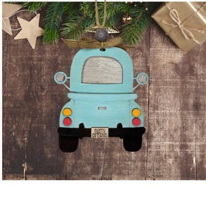 Porta-cartão-presente de caminhão pintado à mão Enfeite de Natal | Presente de família | Enfeites de Natal | Presentes de Natal artesanais | Personalizado
