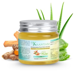 Kaantam Aloe Vera Gel with Turmeric & Sandalwood | Naturally Scented Plant-Based Cooling Gel for Face, Body and Scalp