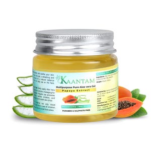 Kaantam Aloe Vera Gel with Papaya Extract | Naturally Scented Lightweight Gel for Face Hair Body | Non Greasy Daily Moisturizer