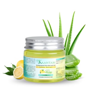 Kaantam Aloe Vera Gel with Lemon Extract | Naturally Scented Refreshing Gel for Face Hair Scalp | Lightweight Daily Moisturizer