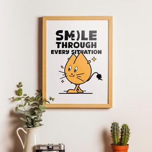 A cartoon orange cat is smiling.