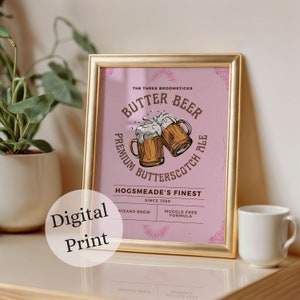 PINK Retro Butter Beer print | HP Inspired Art | Bookish Print | Digital print