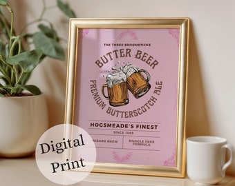 ROZE Retro Boterbier-print | Op HP geïnspireerde kunst | Boekachtige afdruk | Digitale afdruk
