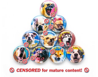 MATURE Cussing Dogs Button Pack: 10 Pin Back Buttons Or Magnets – 1 Inch - Free USA Shipping