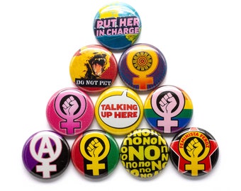 Feminist Button Pack: 10 Pin Back Buttons Or Magnets – 1 Inch - Free USA Shipping