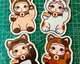 Lucky Cat Girl Vinyl Stickers, Scrapbooking, Journaling