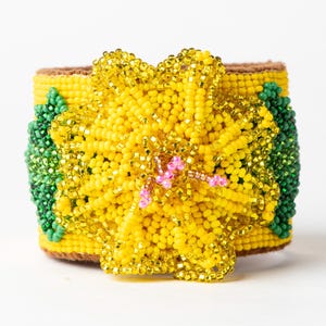 Embellished beaded flower cuff bracelet